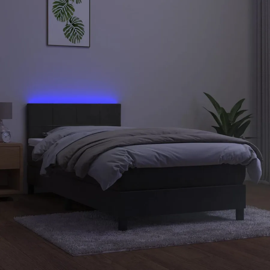 Sommier à lattes de lit et matelas et LED Gris foncé 90x190 cm - 3