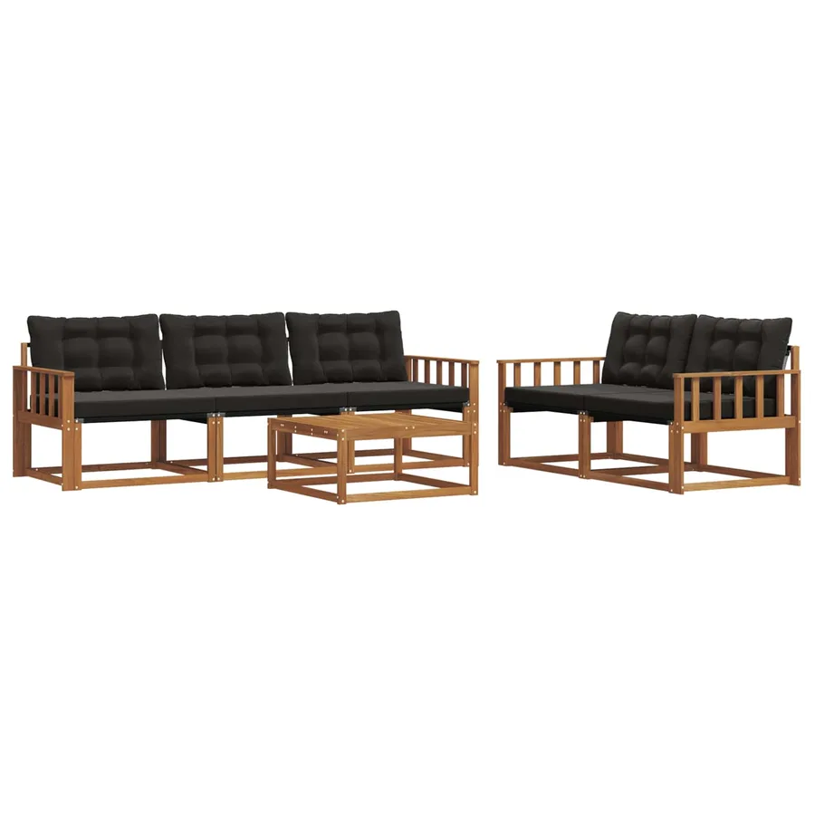 Ensemble de canapés d'extérieur 6 pcs Naturel et Noir - 2