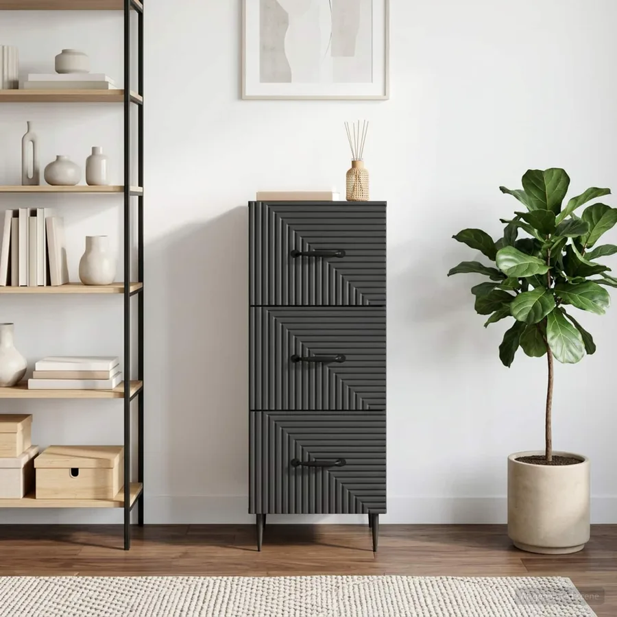 Armoire à tiroirs Noir 33 x 34,5 x 89,5 cm Bois d'ingénierie - 4