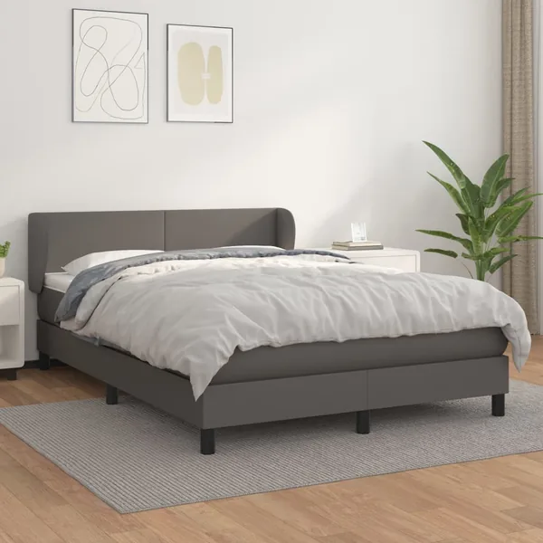 Sommier à lattes de lit avec matelas Gris 140x200 cm Similicuir