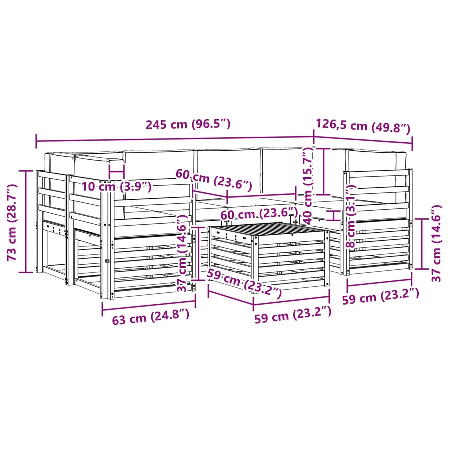 Ensemble de canapés d'extérieur 7 pcs Gris Naturel et Clair - 8