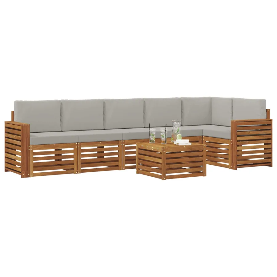Ensemble de canapé d'angle 7 pcs Gris Naturel et Clair - 3