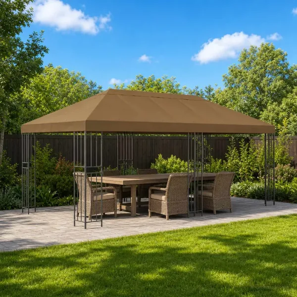 Gazebo avec murs latéraux 6 x 3 m Taupe Polyester et Acier 190