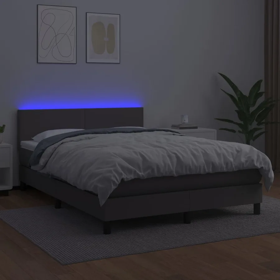 Sommier à lattes de lit avec matelas et LED Gris 140x200 cm - 4