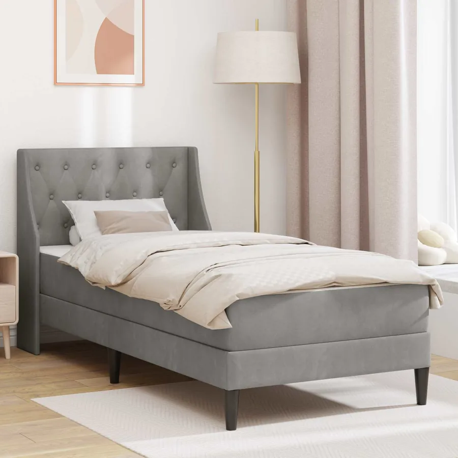 Cadre de lit avec matelas Gris clair 100 x 200 cm Velours