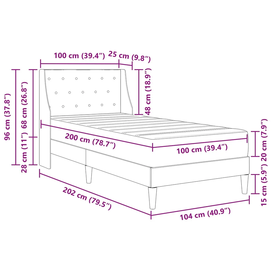 Cadre de lit avec matelas Gris clair 100 x 200 cm Velours - 11