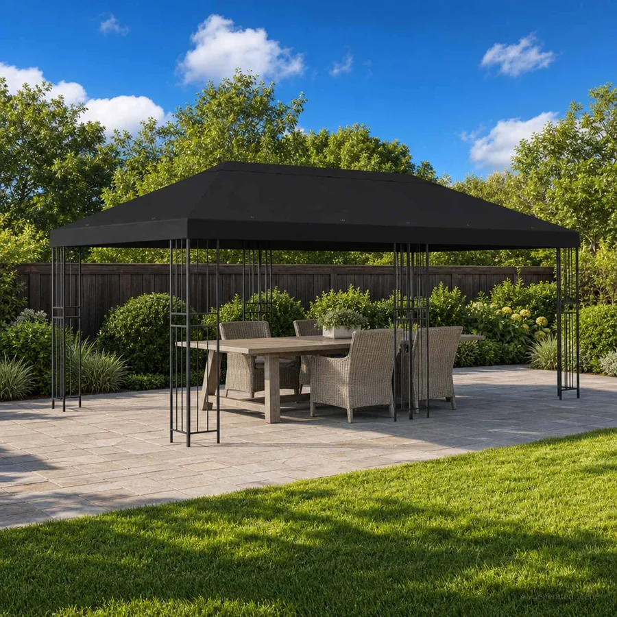 Gazebo avec murs latéraux 6 x 3 m Noir Polyester et Acier 190