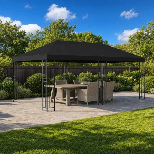 Gazebo avec murs latéraux 6 x 3 m Noir Polyester et Acier 190