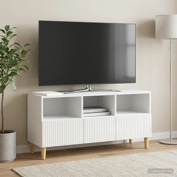 Meuble TV Blanc brillant 102 x 34,5 x 50 cm Bois d'ingénierie
