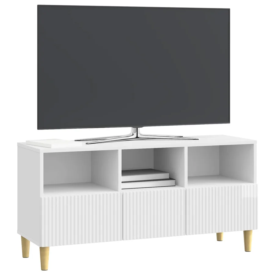 Meuble TV Blanc brillant 102 x 34,5 x 50 cm Bois d'ingénierie - 3