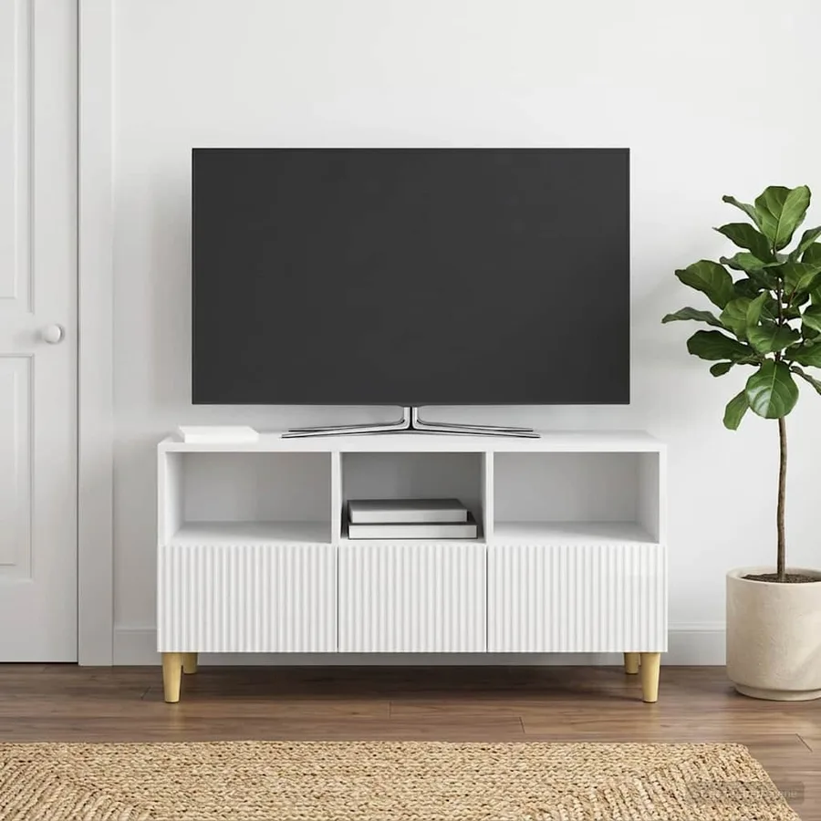 Meuble TV Blanc brillant 102 x 34,5 x 50 cm Bois d'ingénierie - 4
