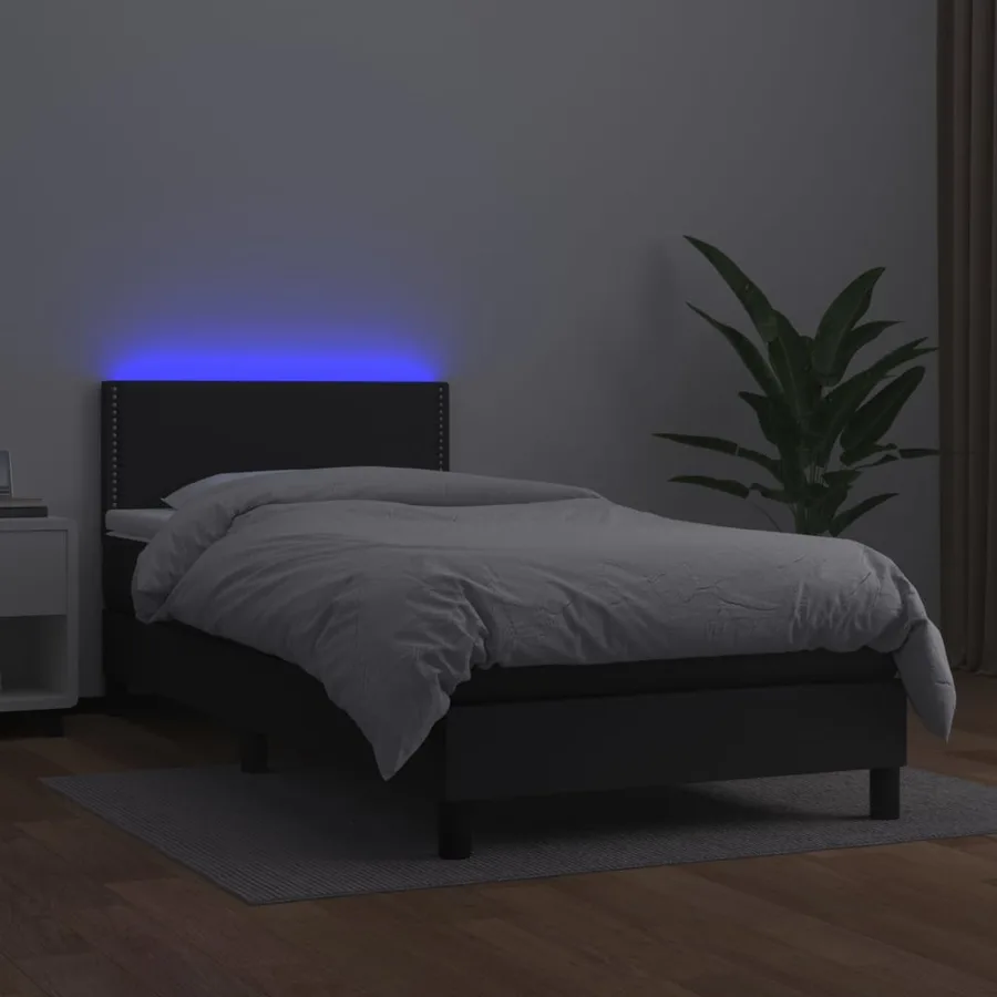 Sommier à lattes de lit et matelas LED Noir 90x190cm Similicuir - 4