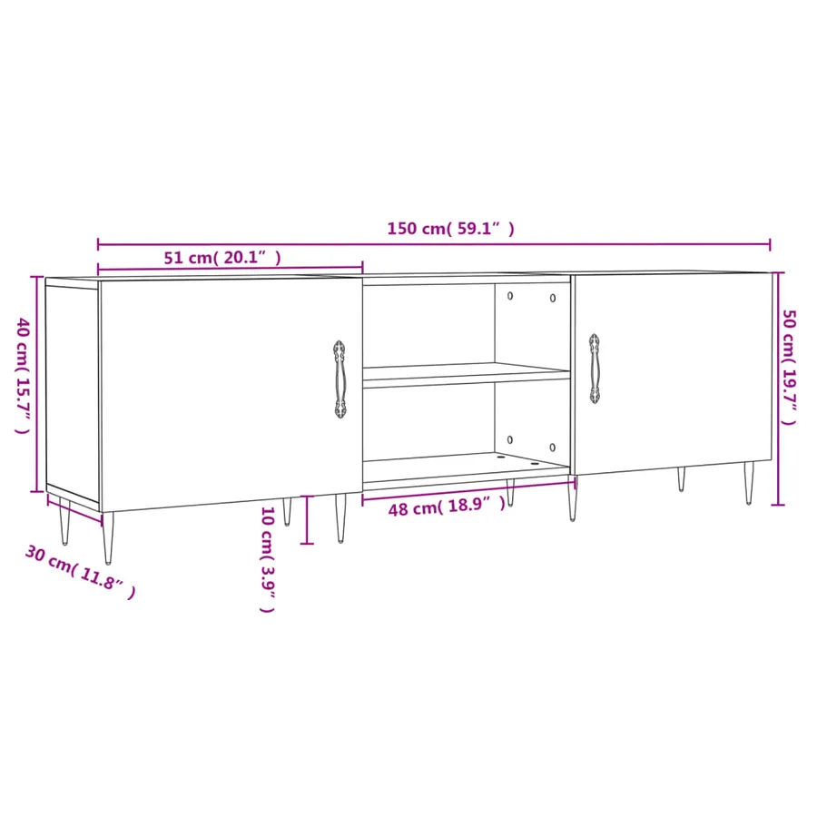 Meuble TV sonoma gris 150x30x50 cm bois d'ingénierie - 12