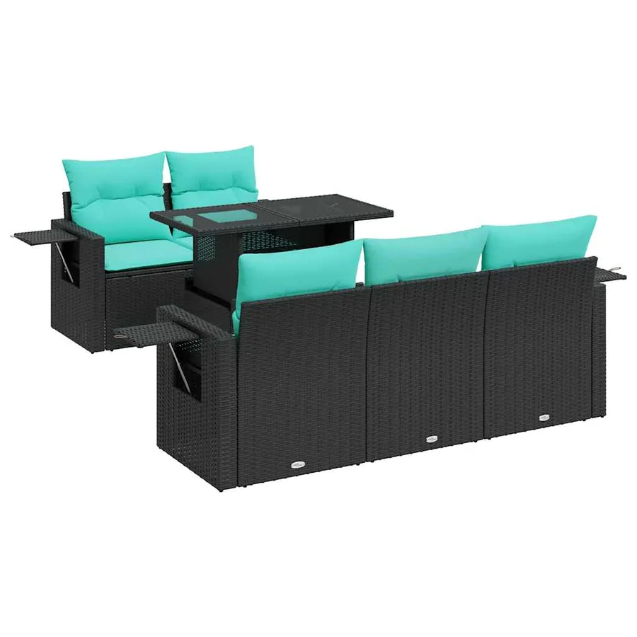 Salon de jardin avec coussins 6pcs noir résine tressée acacia - 2