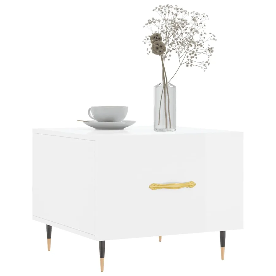 Table basse blanc brillant 50x50x40 cm bois d'ingénierie - 3