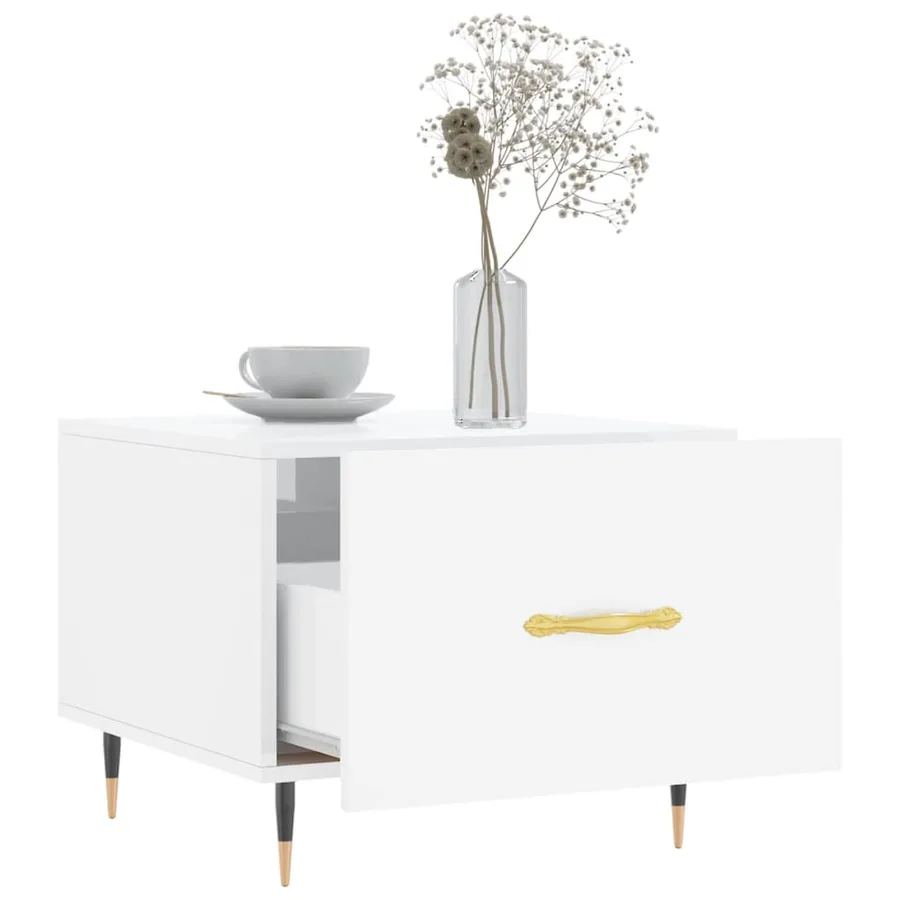 Table basse blanc brillant 50x50x40 cm bois d'ingénierie - 4