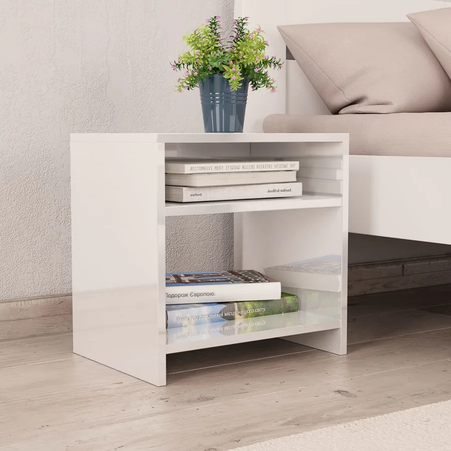 Tables de chevet 2pcs Blanc brillant 40x30x40cm bois ingénierie - 2
