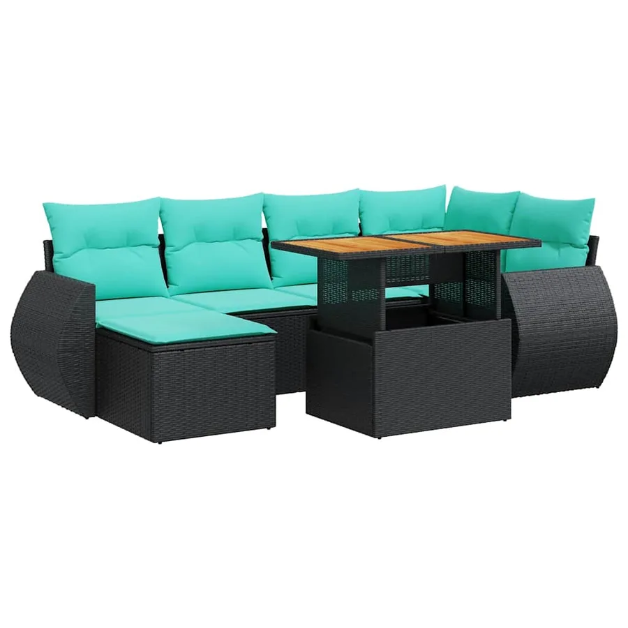 Salon de jardin 7 pcs avec coussins noir résine tressée 55 x 62 x 69 cm - 64,0 kg - 2
