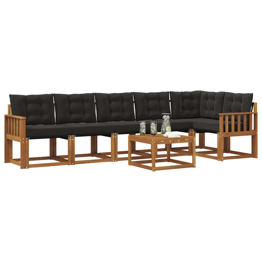 Ensemble de canapés d'extérieur 7 pcs Naturel et Noir - 3