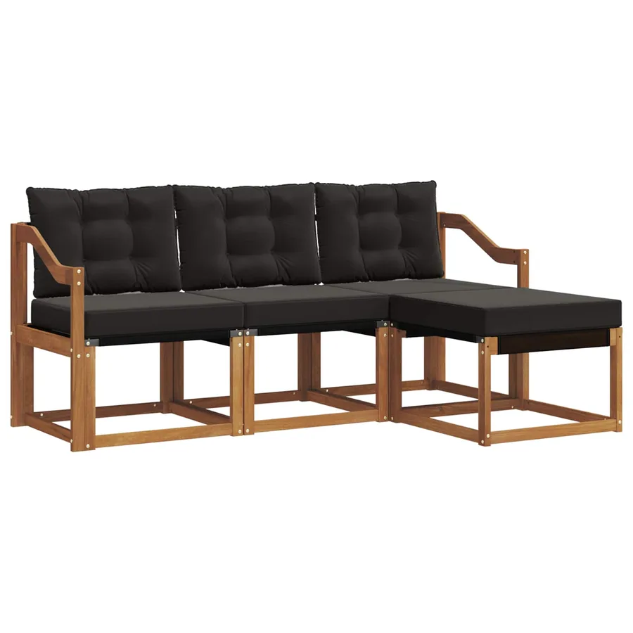 Ensemble de canapés d'extérieur 4 pcs Naturel et Noir - 2