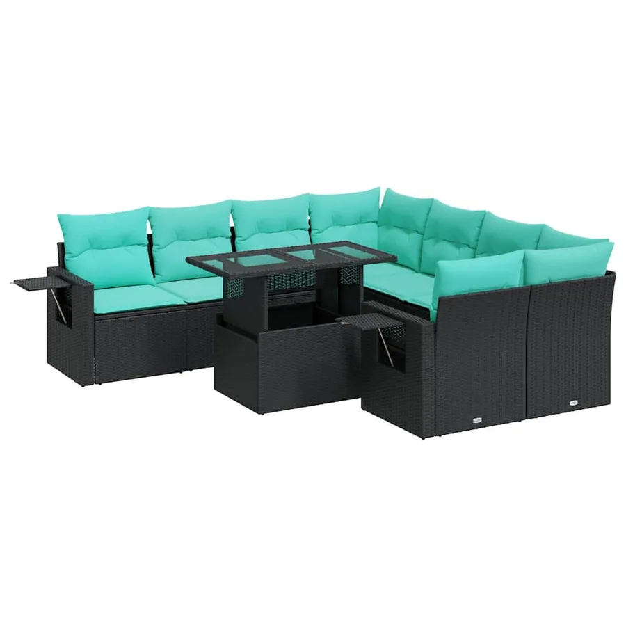 Salon de jardin avec coussins 9pcs noir résine tressée acacia - 2