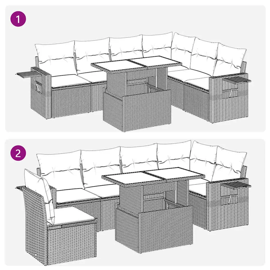 Salon de jardin avec coussins 7pcs noir résine tressée acacia - 12