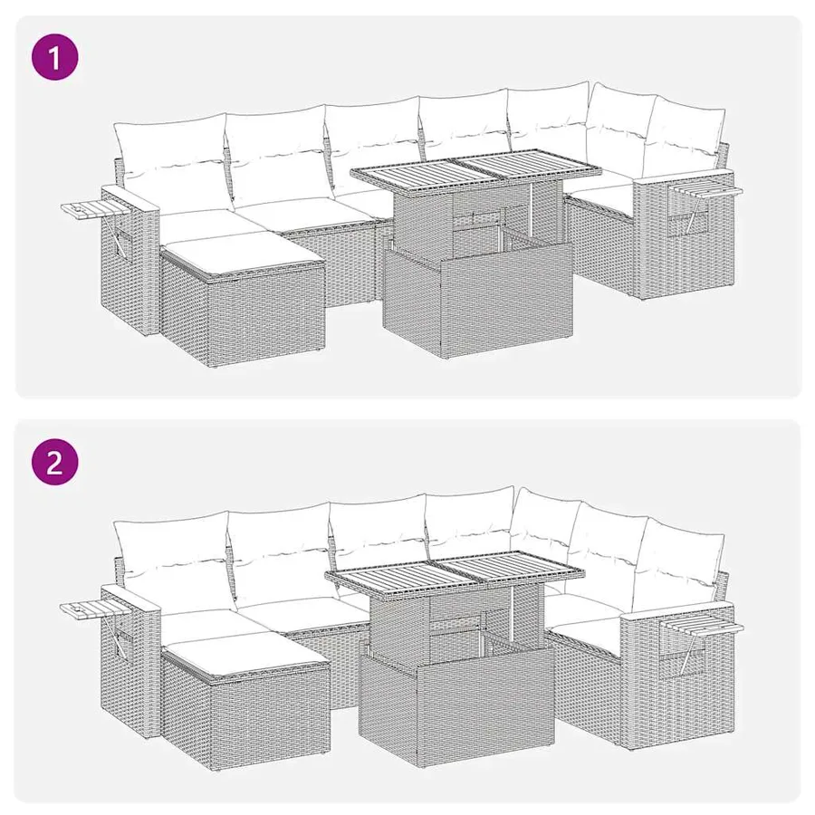 Salon de jardin avec coussins 8 pcs gris résine tressée acacia - 8