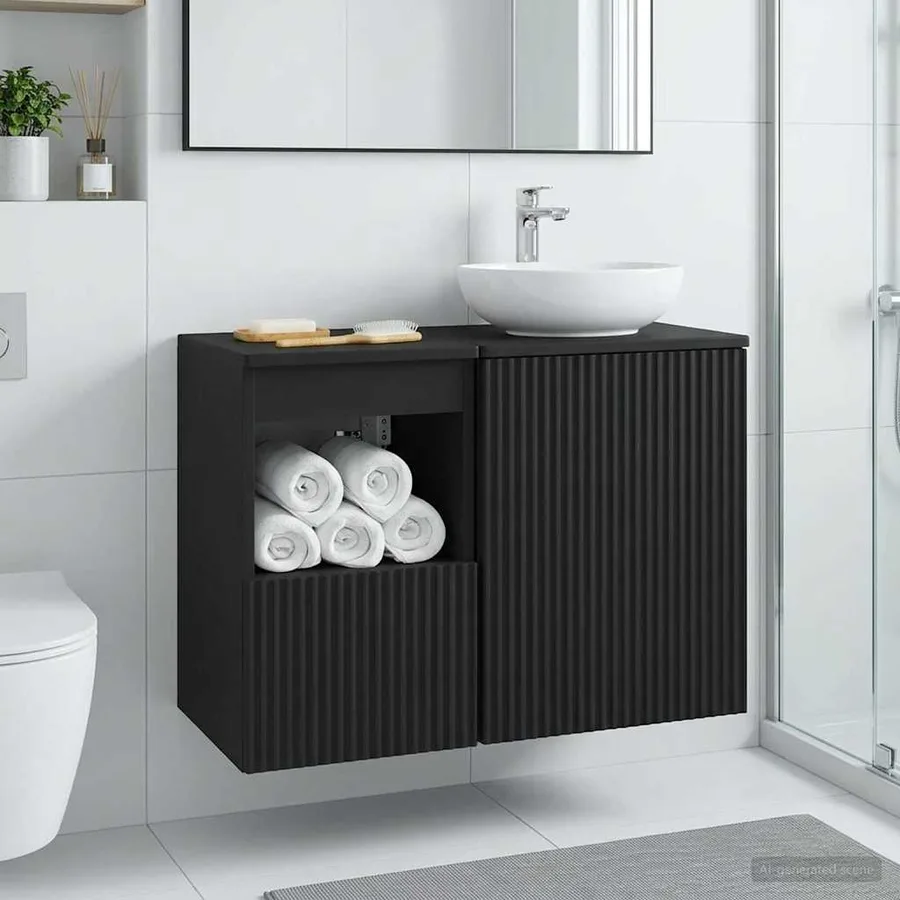 Armoire de salle de bain Noir 30 x 35 x 50 cm Bois d'ingénierie - 4