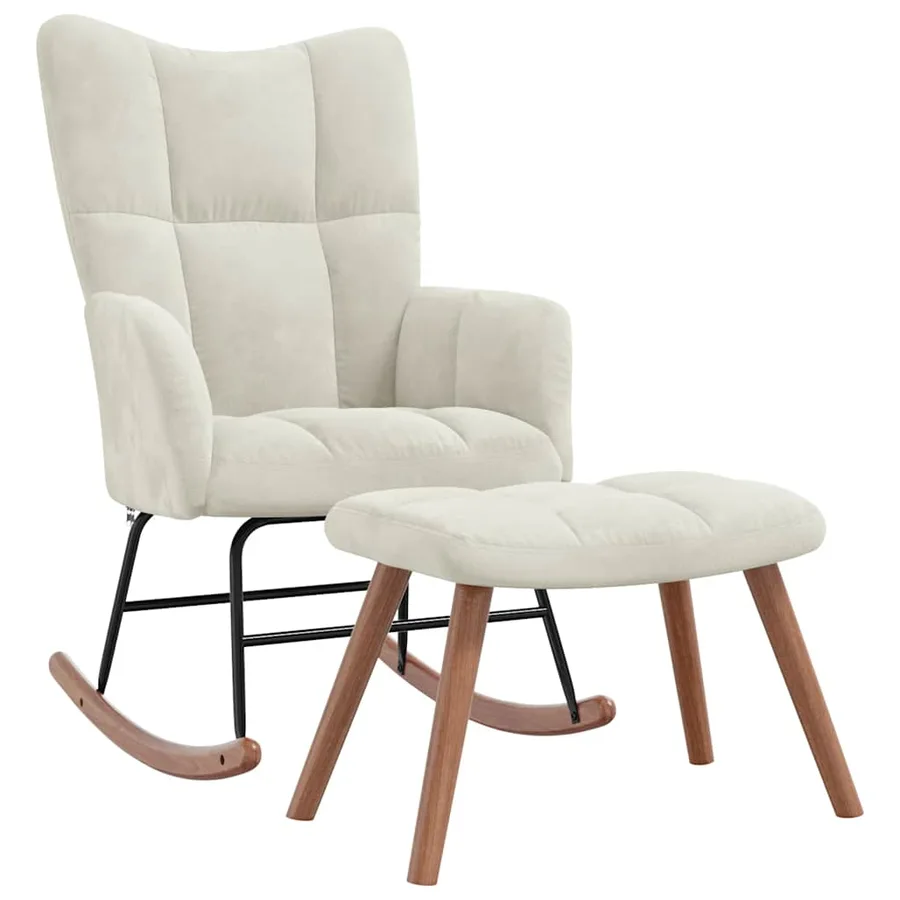 Chaise à bascule avec repose-pied Blanc crème Velours - 2