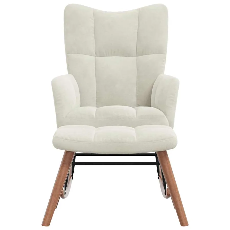 Chaise à bascule avec repose-pied Blanc crème Velours - 4