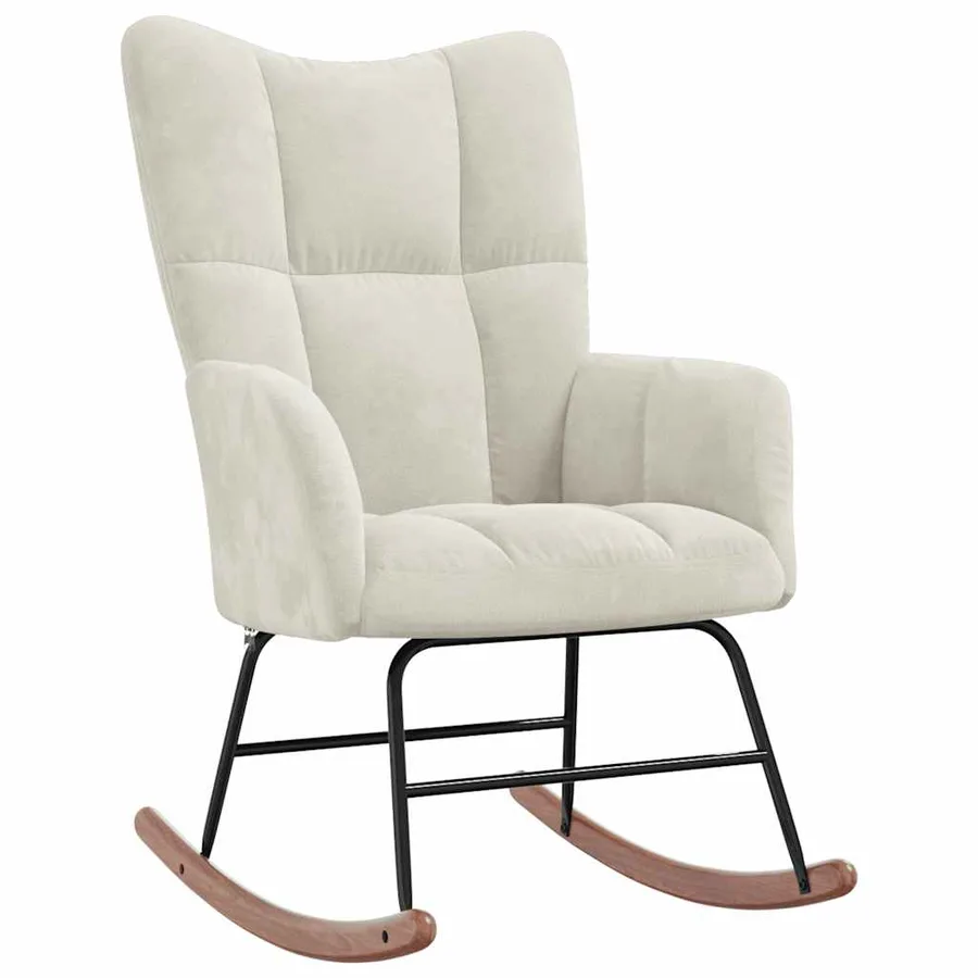 Chaise à bascule avec repose-pied Blanc crème Velours - 7
