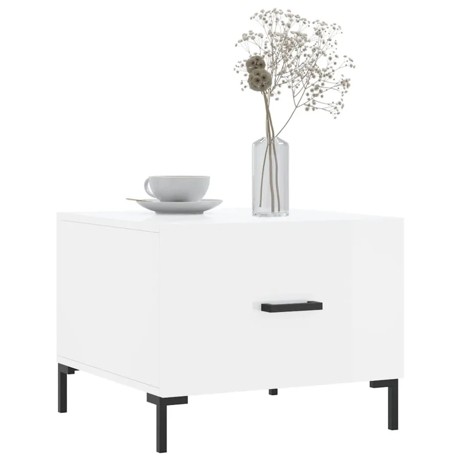 Table basse blanc brillant 50x50x40 cm bois d'ingénierie - 3