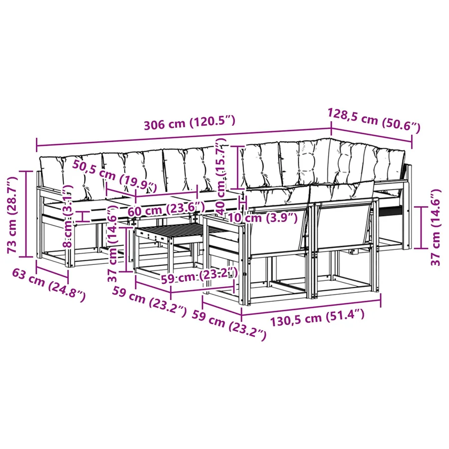 Ensemble de canapés d'extérieur 9 pcs Naturel et Beige - 11