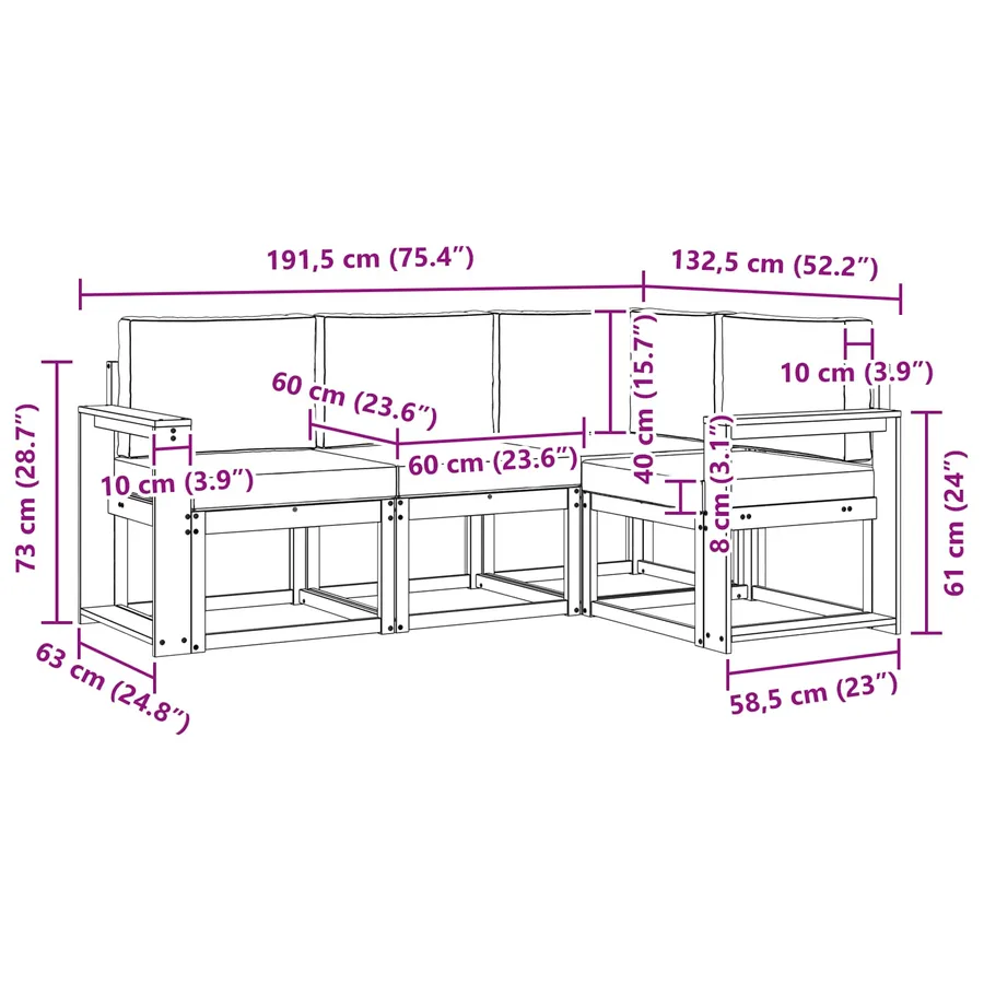 Ensemble de canapés d'extérieur 4 pcs Naturel et Anthracite - 9