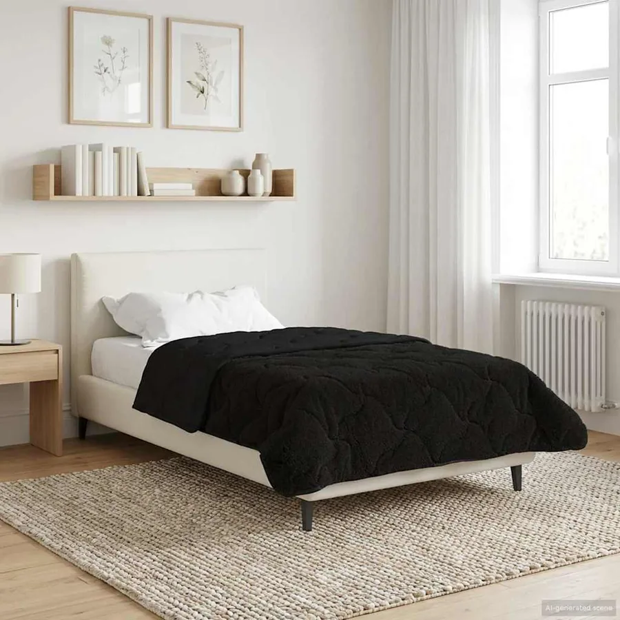 Duvet d'hiver Noir 155 x 200 cm Microfibre et polaire Teddy