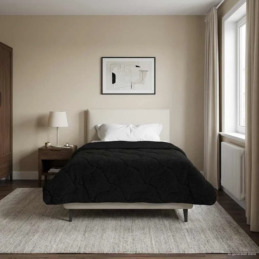 Duvet d'hiver Noir 155 x 200 cm Microfibre et polaire Teddy - 4