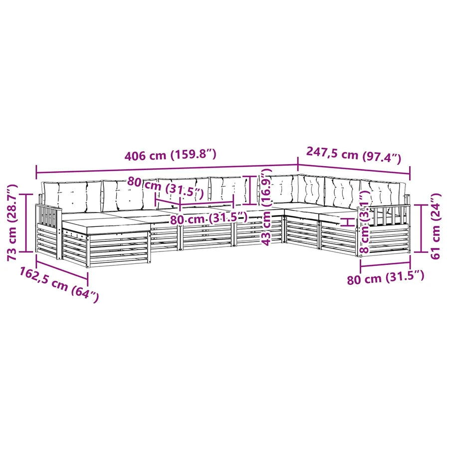 Ensemble de canapés d'extérieur 8 pcs Naturel et Crème - 9