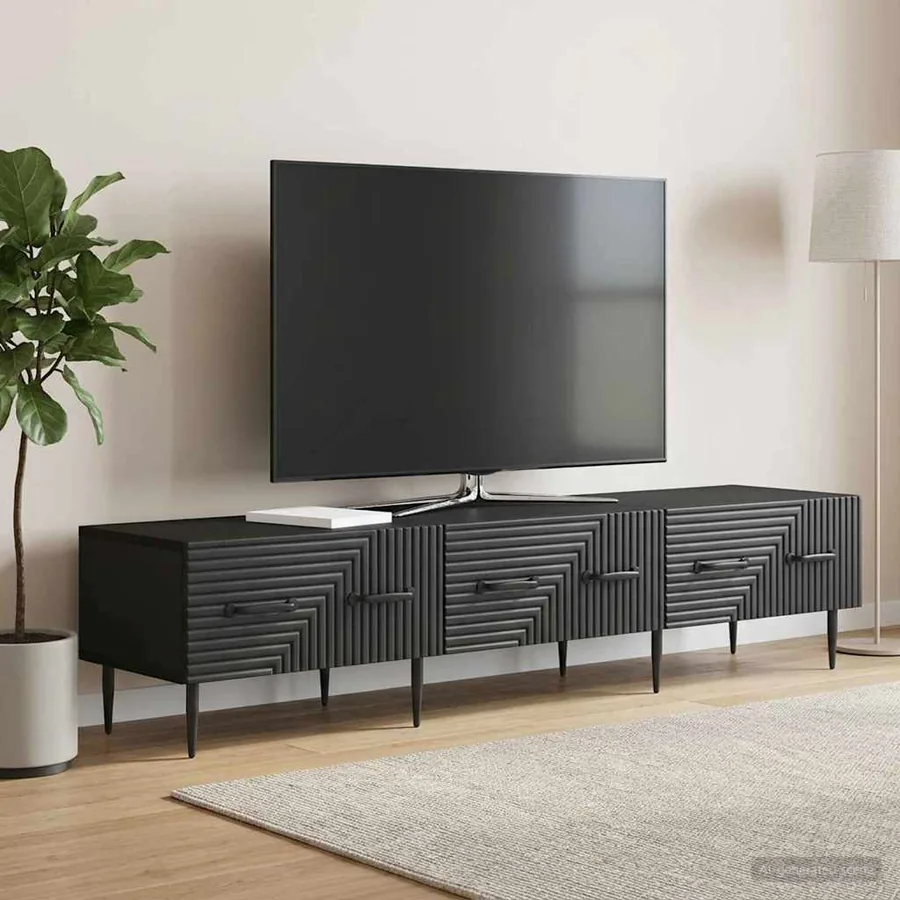 Meuble TV avec tiroir Noir 147 x 34,5 x 30 cm Bois d'ingénierie