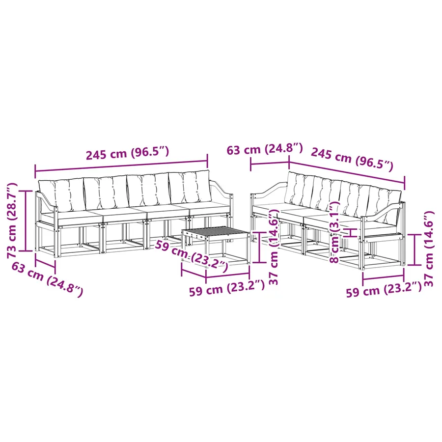 Ensemble de canapés d'extérieur 9 pcs Naturel et Crème - 9