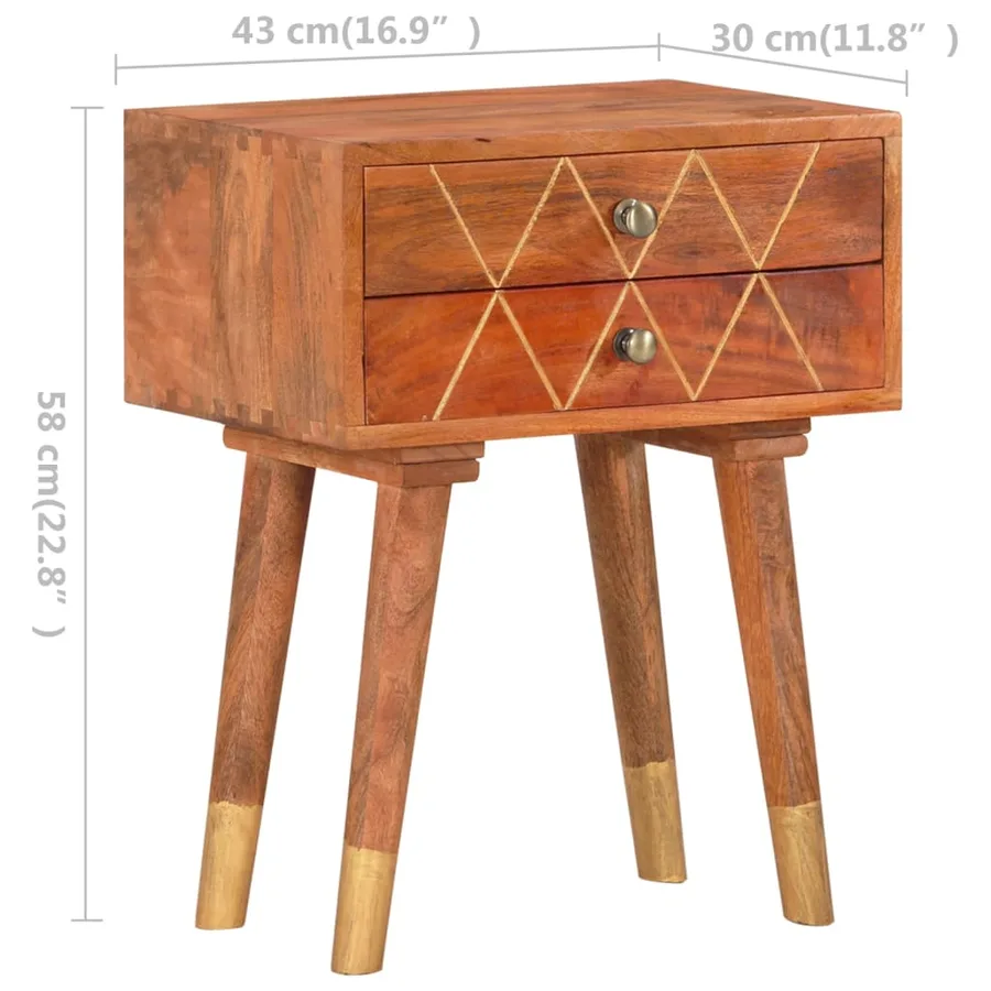 Table de chevet 43 x 30 x 58 cm Bois de manguier massif - 8