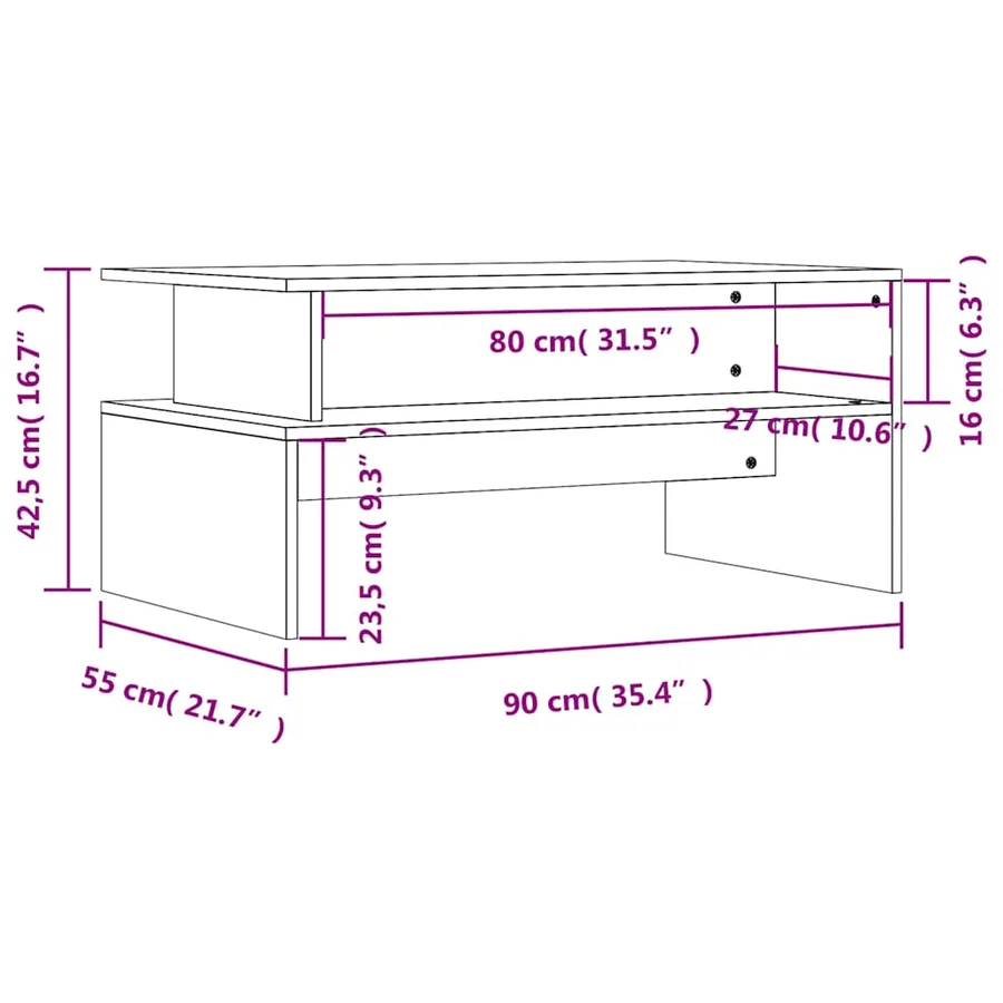 Table basse noir 90x55x42,5 cm bois d'ingénierie - 9