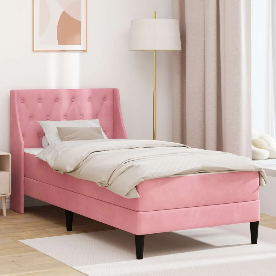 Cadre de lit avec matelas Rose 100 x 200 cm Velours