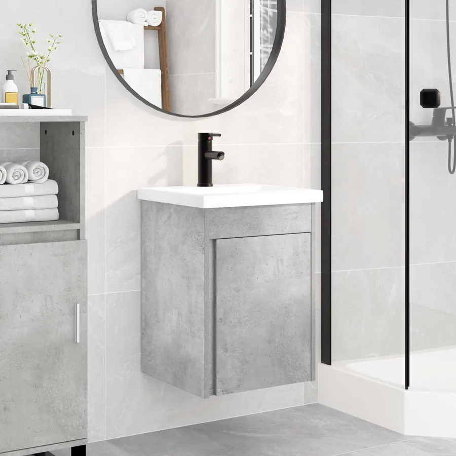 Meuble de salle de bain avec robinet Gris béton