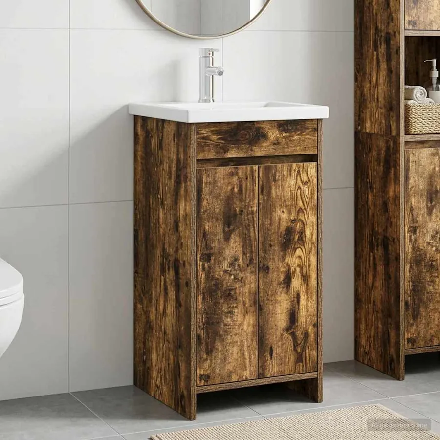 Meuble de salle de bain avec évier Chêne fumé 42 x 40 x 84,5 cm