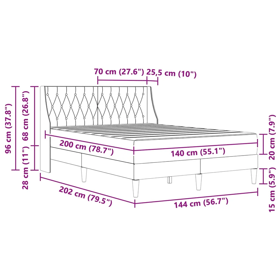 Cadre de lit avec matelas Bleu 140 x 200 cm Velours - 11