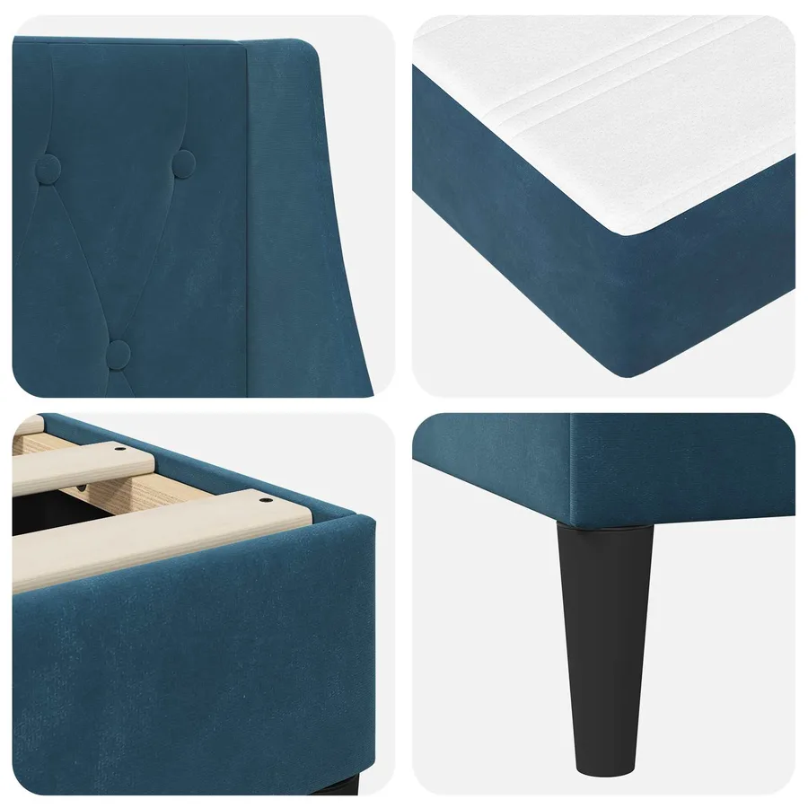 Cadre de lit avec matelas Bleu 140 x 200 cm Velours - 9