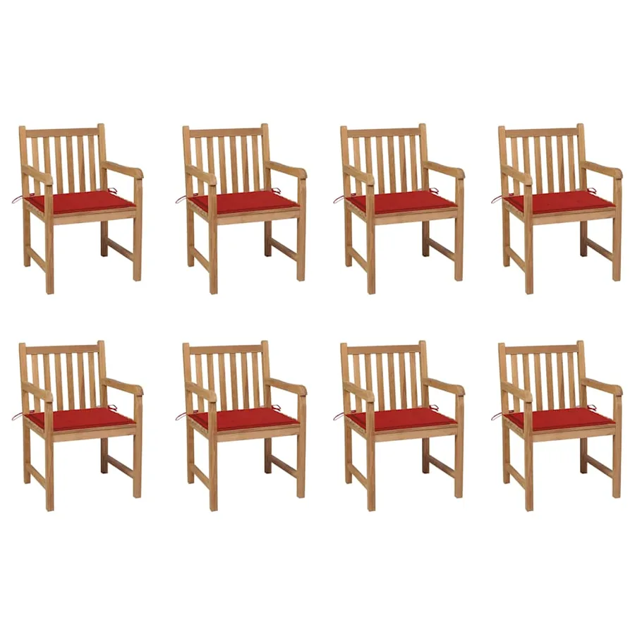 Chaises de jardin lot de 8 avec coussins rouge Bois teck massif