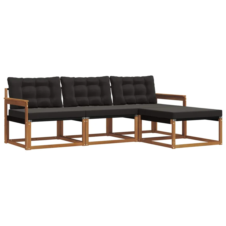Ensemble de canapés d'extérieur 4 pcs Naturel et Noir - 2