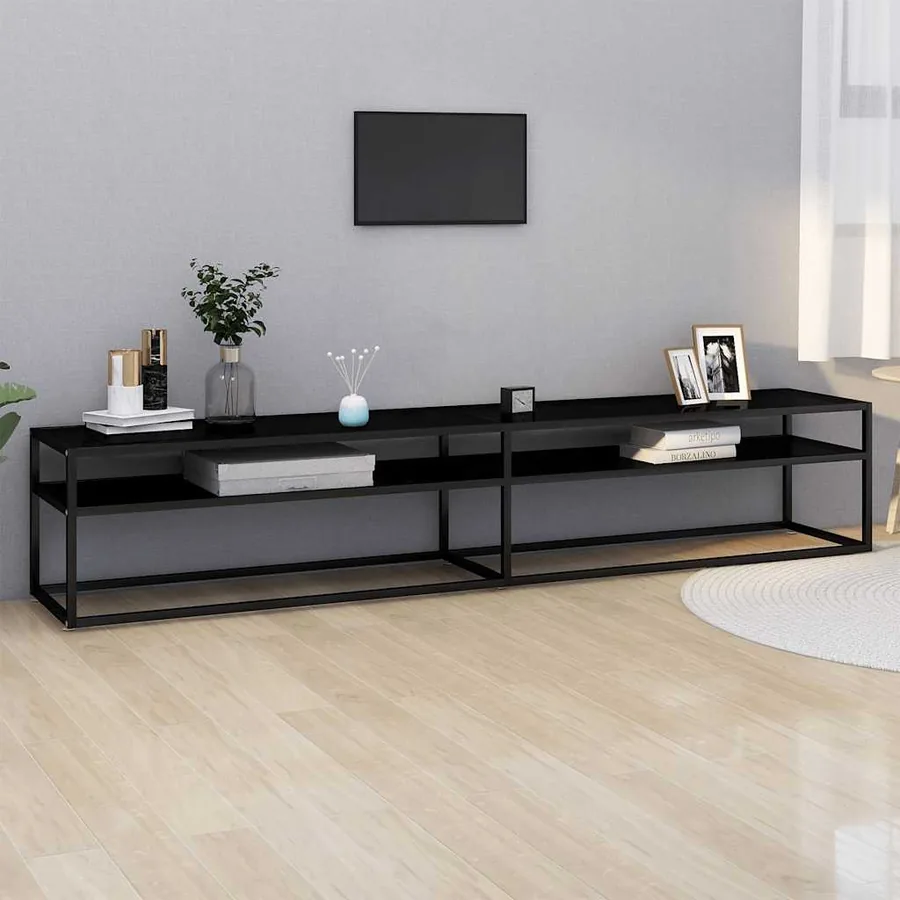 Meuble TV noir 220x40x40,5 cm verre trempé