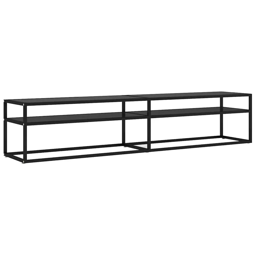 Meuble TV noir 200x40x40,5 cm verre trempé - 2